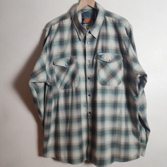 Dixxon Other - Dixxon Flannel Shirt Mens 2XL Teal Brown Plaid Hollow Point Western Long Sleeve